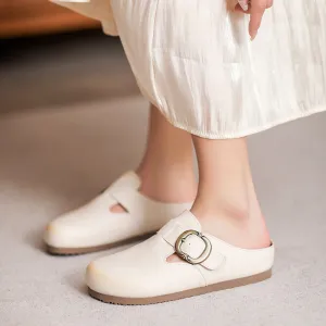 Women Minimalist Soft Leather Flat Mules Shoes