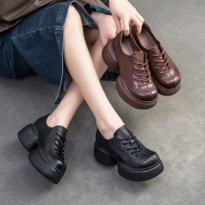 Women Minimalist Solid Leather Chunky Platform Casual Shoes