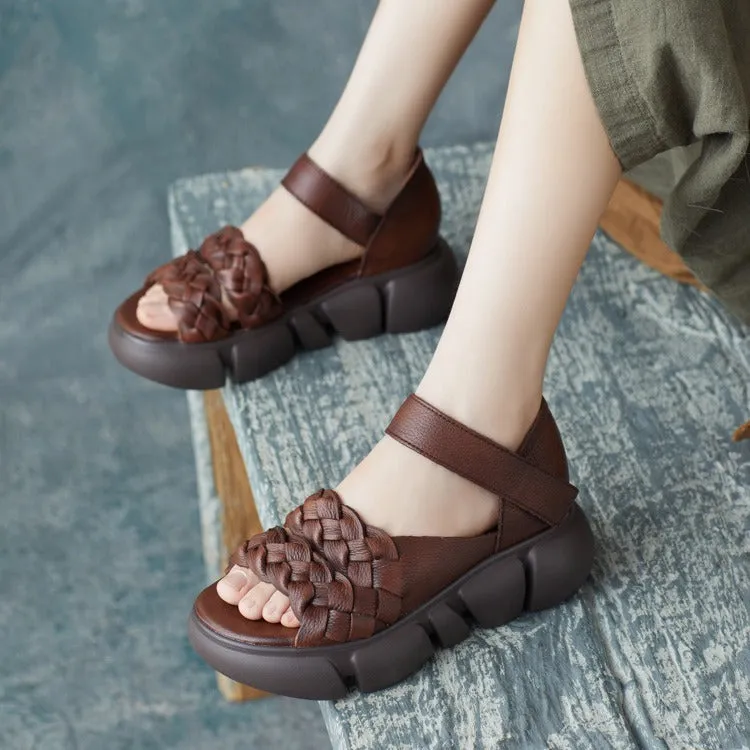 Women Retro Handmade Plaited Leather Summer Sandals