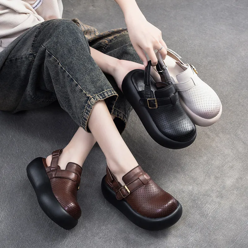 Women Retro Leather Velcro Tape Platform Sandals