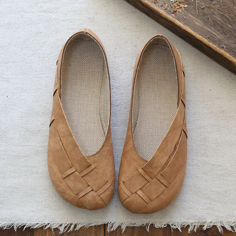 Women Retro Plaited Canvas Summer Flats