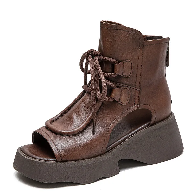 Women Retro Soft Leather High Top Platform Sandals