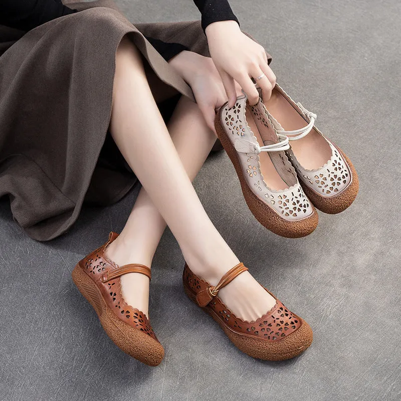 Women Retro Summer Hollow Leather Casual Shoes