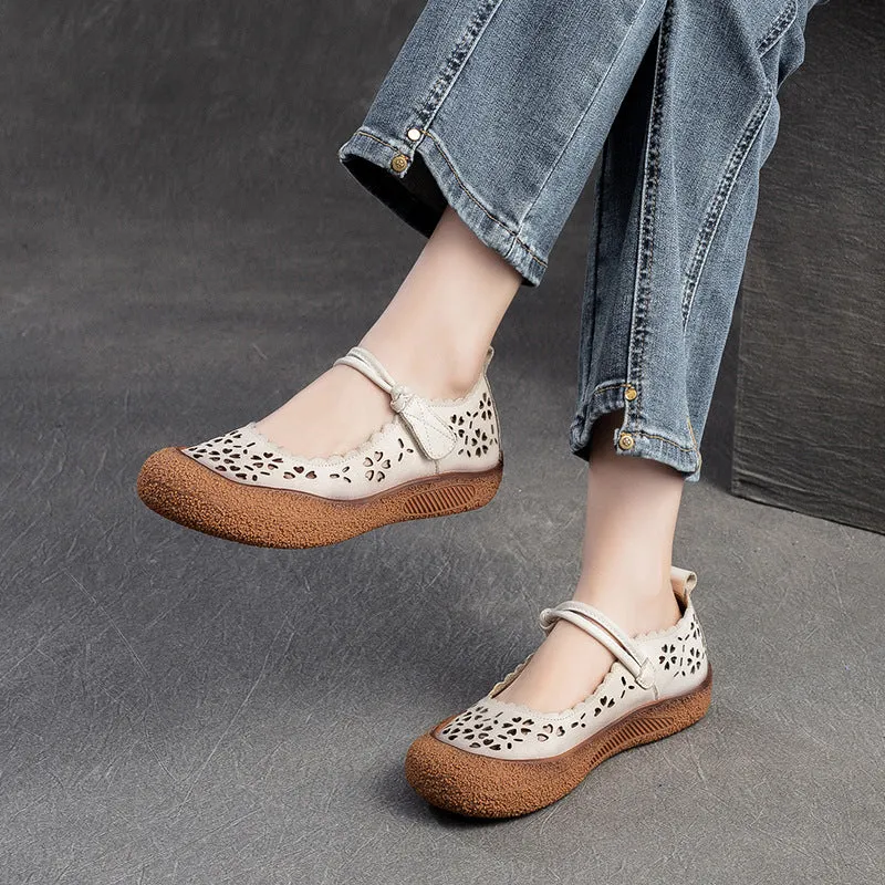 Women Retro Summer Hollow Leather Casual Shoes