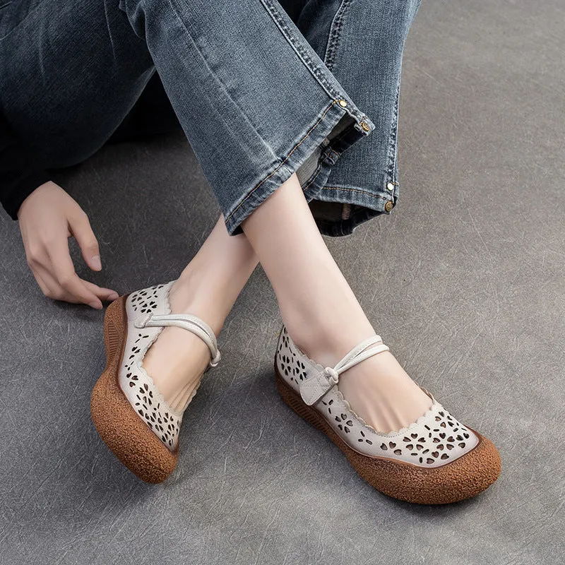 Women Retro Summer Hollow Leather Casual Shoes