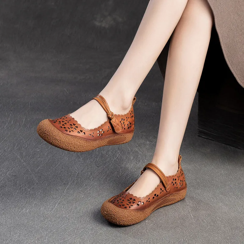 Women Retro Summer Hollow Leather Casual Shoes