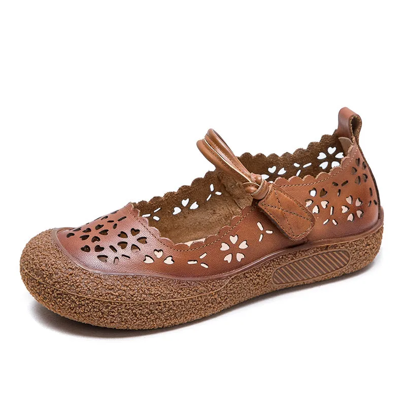 Women Retro Summer Hollow Leather Casual Shoes