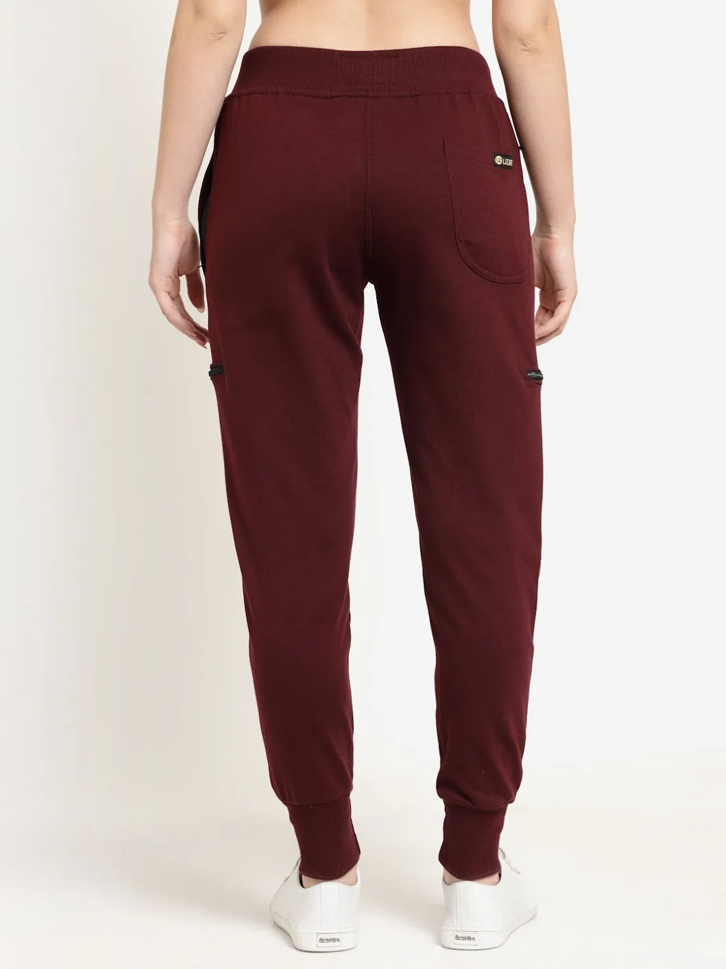 Women's Cotton Regular Fit Joggers Track Pants with 4 Zippered Pockets