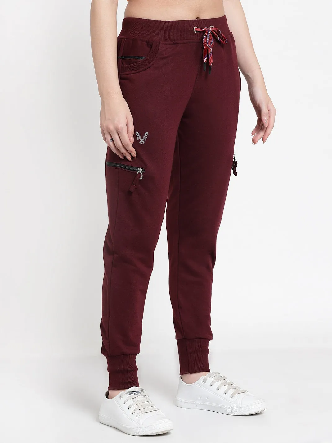 Women's Cotton Regular Fit Joggers Track Pants with 4 Zippered Pockets