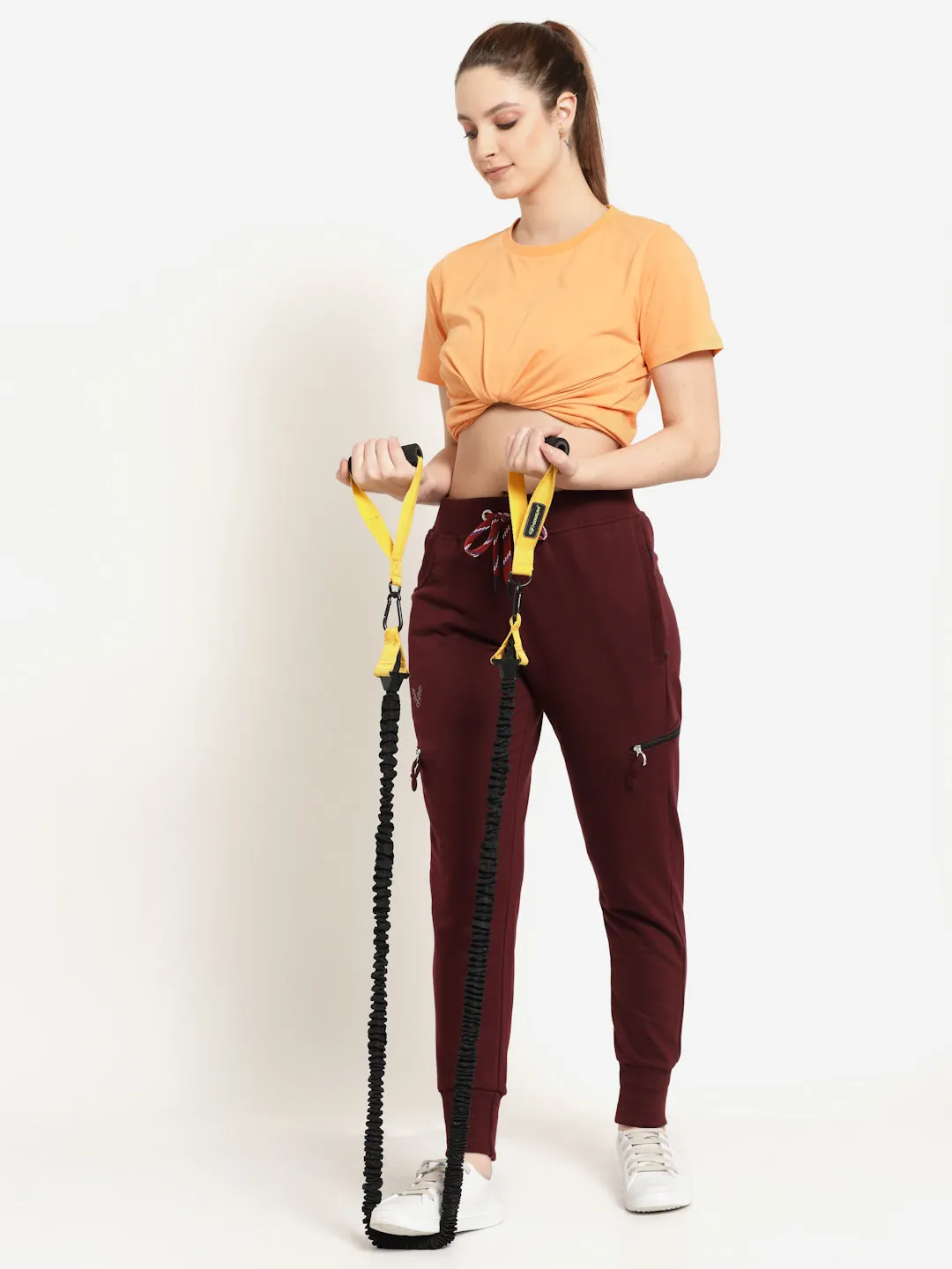 Women's Cotton Regular Fit Joggers Track Pants with 4 Zippered Pockets