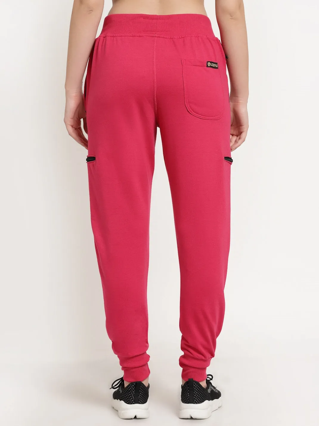 Women's Cotton Regular Fit Joggers Track Pants with 4 Zippered Pockets