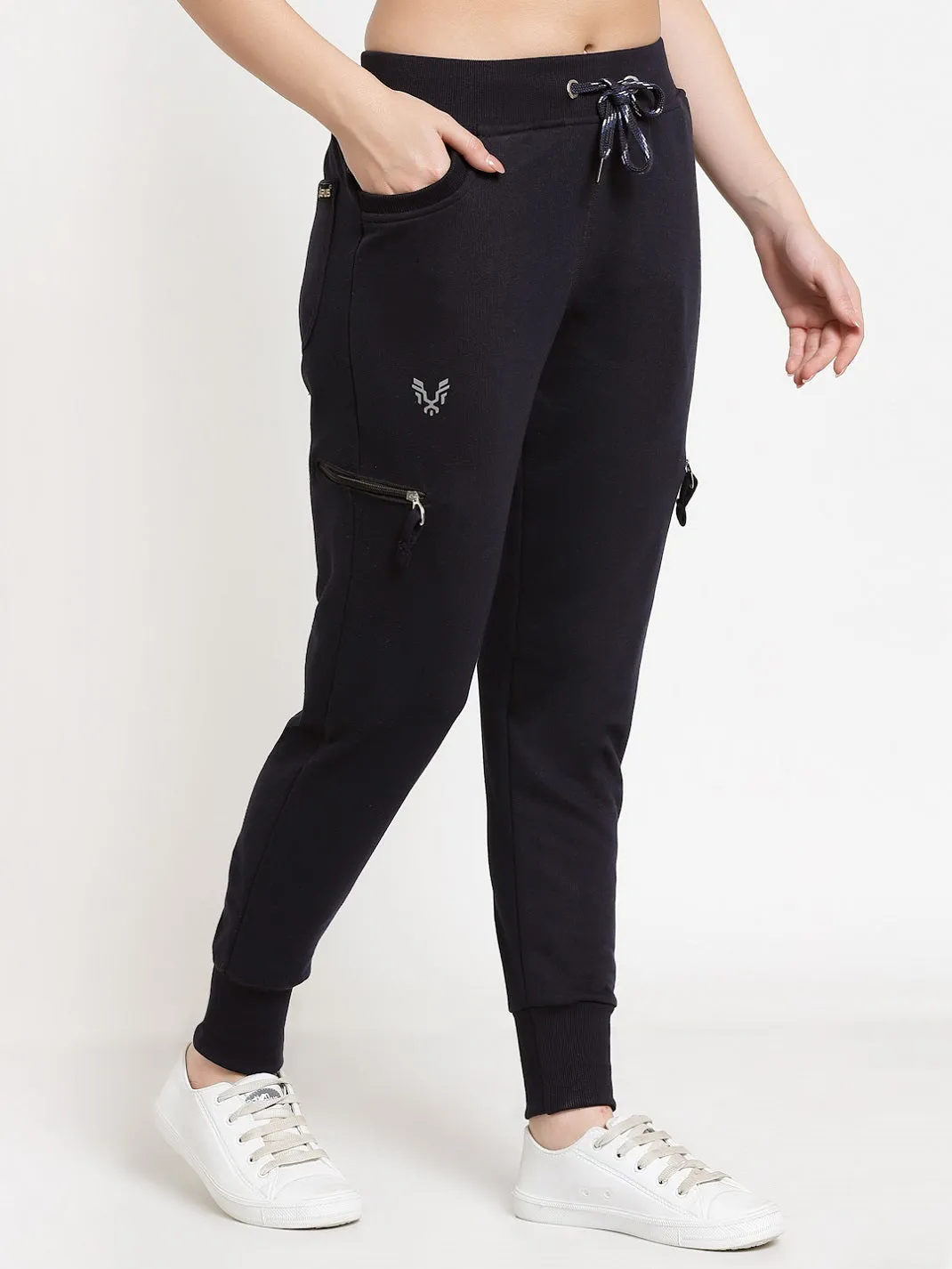 Women's Cotton Regular Fit Joggers Track Pants with 4 Zippered Pockets