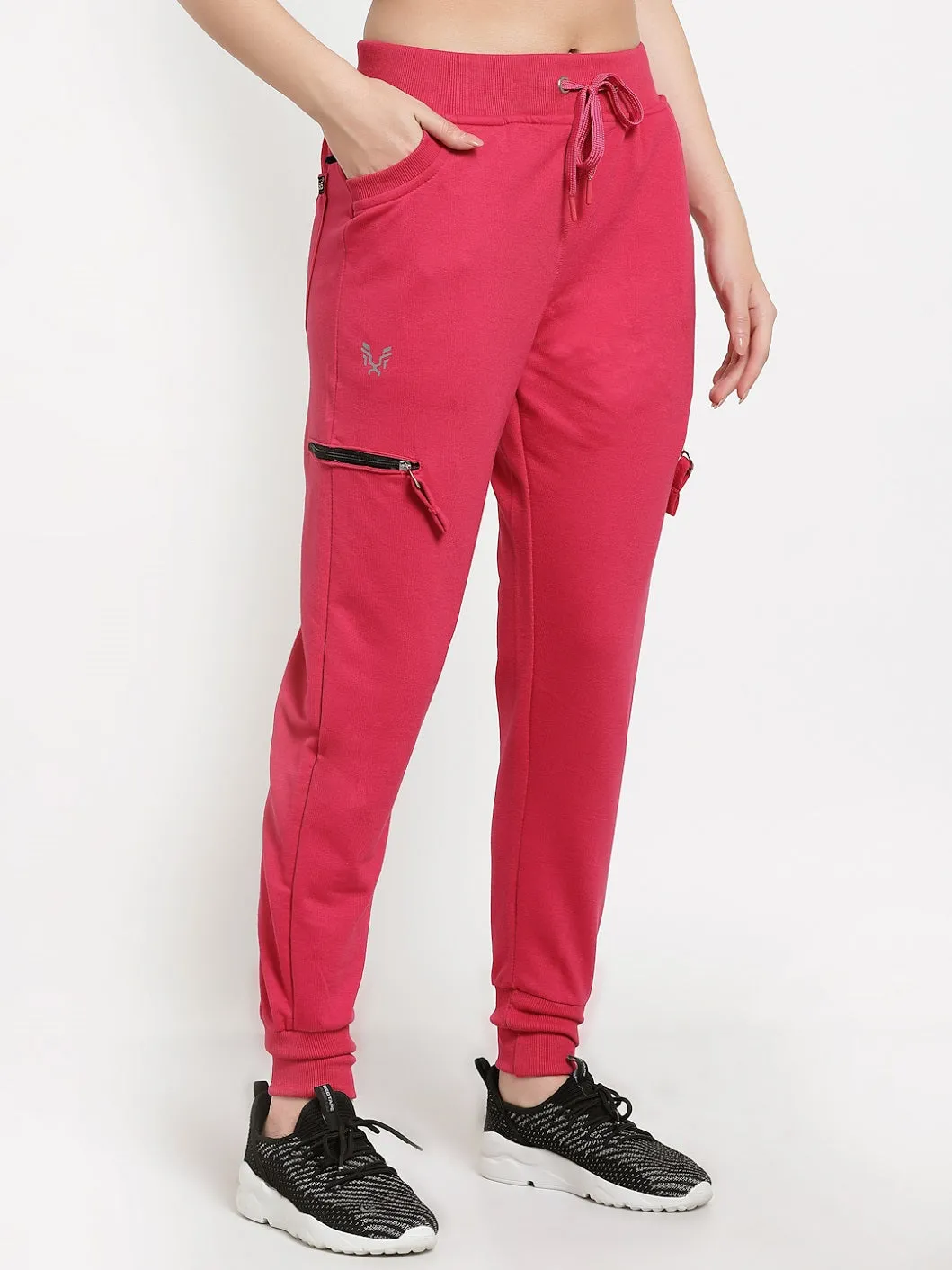 Women's Cotton Regular Fit Joggers Track Pants with 4 Zippered Pockets