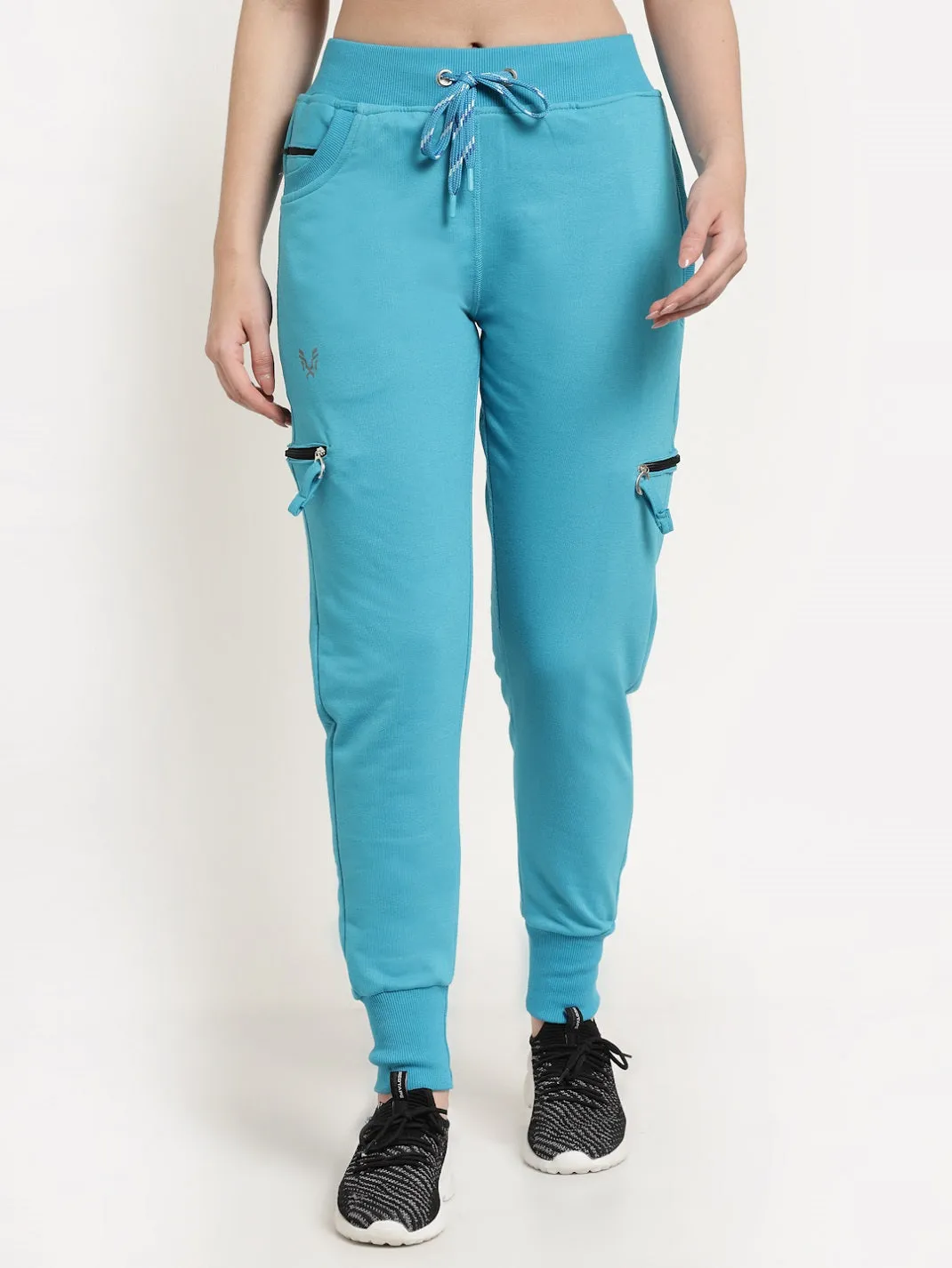 Women's Cotton Regular Fit Joggers Track Pants with 4 Zippered Pockets