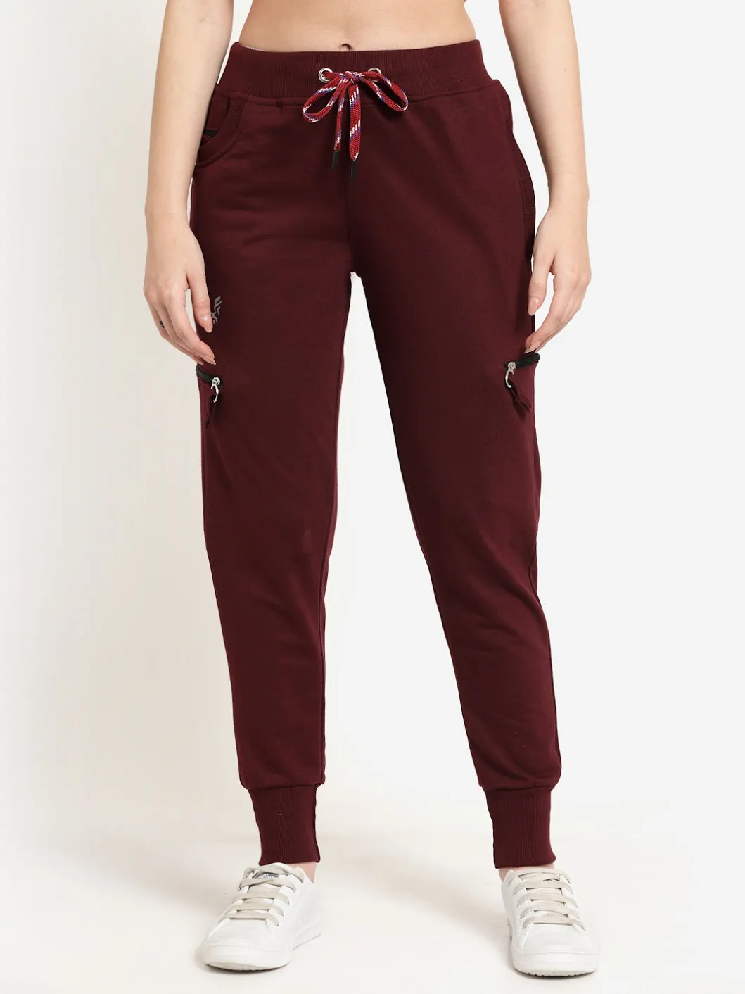 Women's Cotton Regular Fit Joggers Track Pants with 4 Zippered Pockets