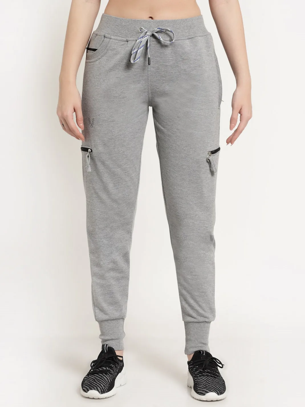 Women's Cotton Regular Fit Joggers Track Pants with 4 Zippered Pockets