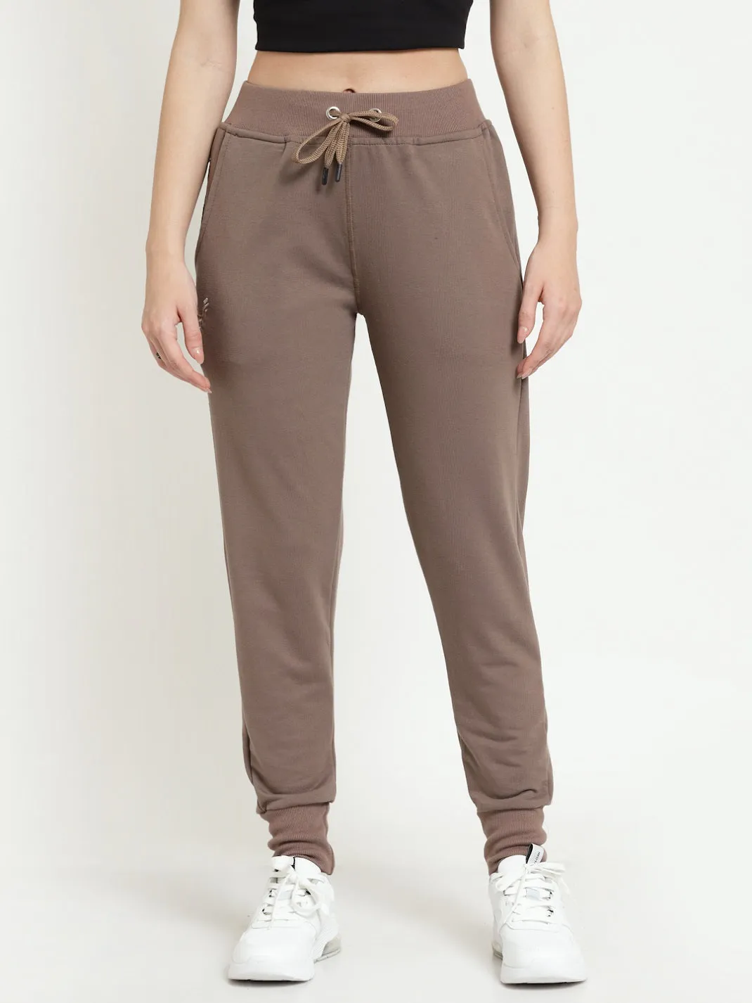 Women's Cotton Regular Fit Joggers Track Pants with Zippered Pocket