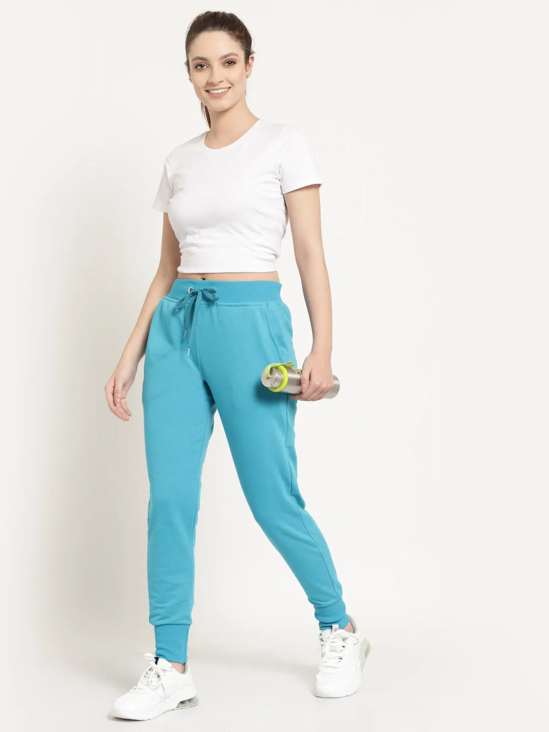 Women's Cotton Regular Fit Joggers Track Pants with Zippered Pocket