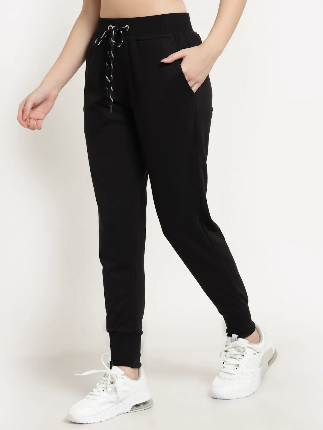 Women's Cotton Regular Fit Joggers Track Pants with Zippered Pocket