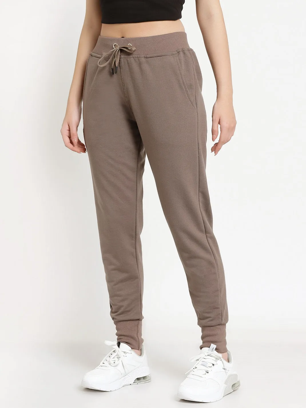 Women's Cotton Regular Fit Joggers Track Pants with Zippered Pocket