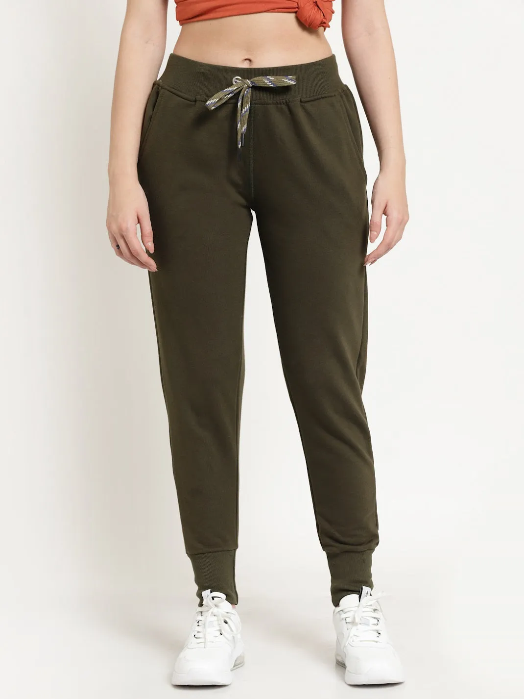 Women's Cotton Regular Fit Joggers Track Pants with Zippered Pocket