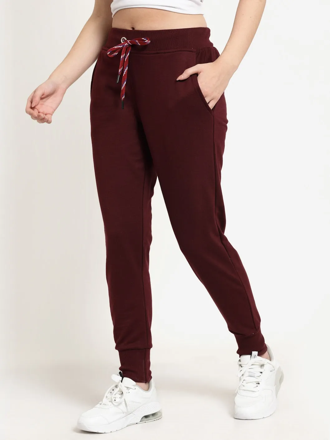 Women's Cotton Regular Fit Joggers Track Pants with Zippered Pocket