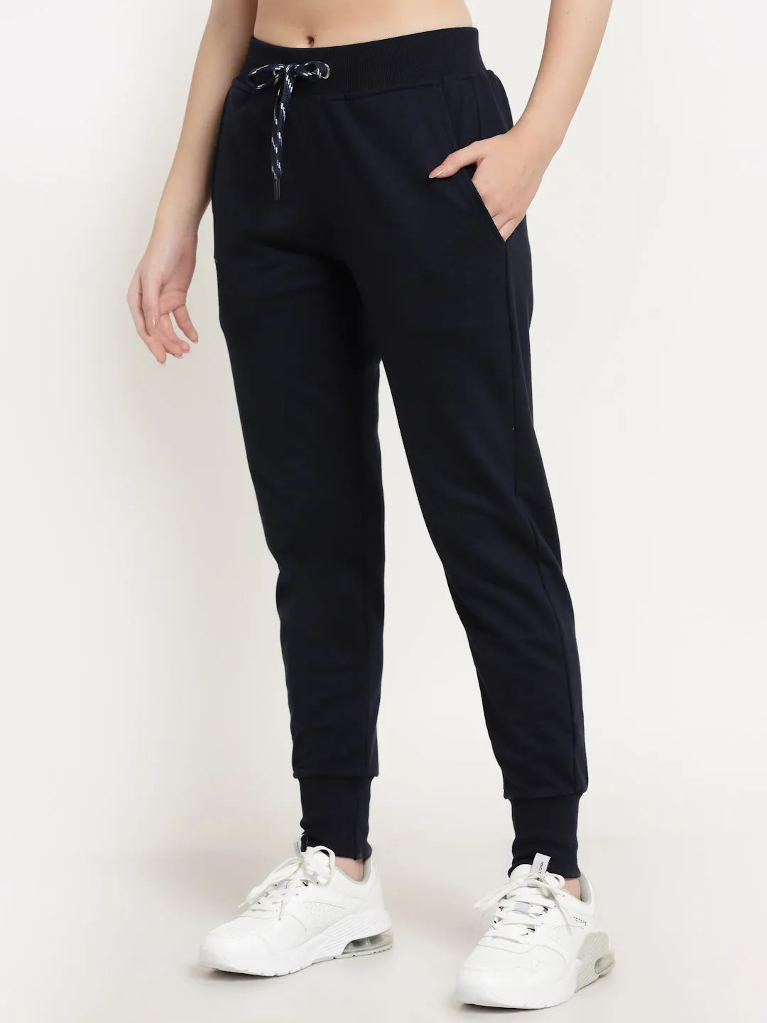 Women's Cotton Regular Fit Joggers Track Pants with Zippered Pocket