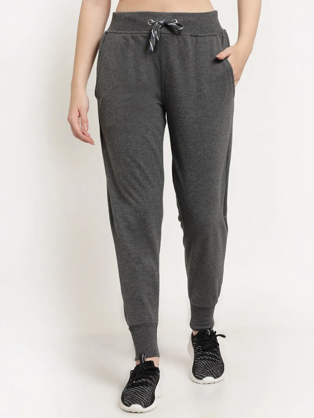 Women's Cotton Regular Fit Joggers Track Pants with Zippered Pocket