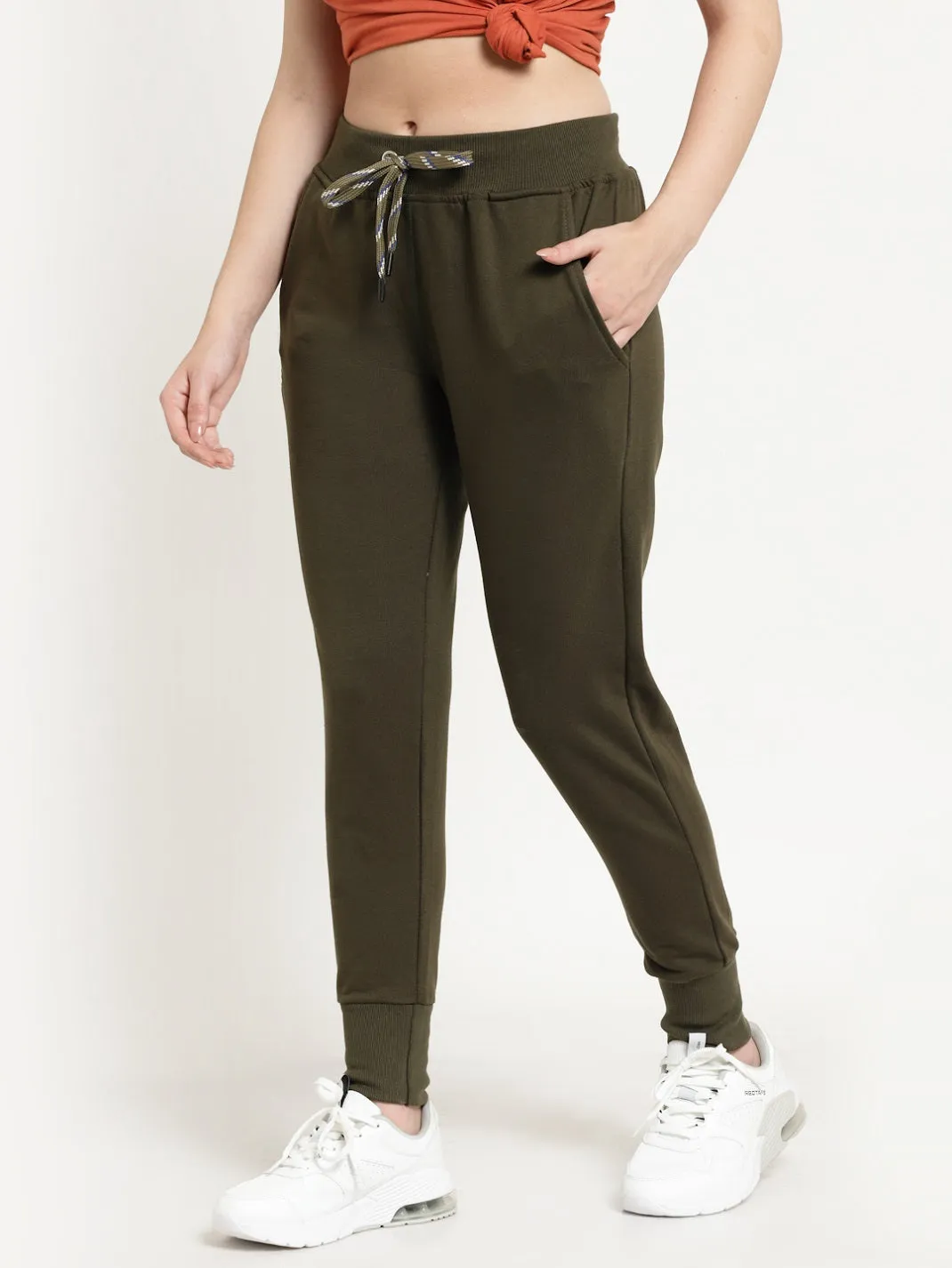 Women's Cotton Regular Fit Joggers Track Pants with Zippered Pocket