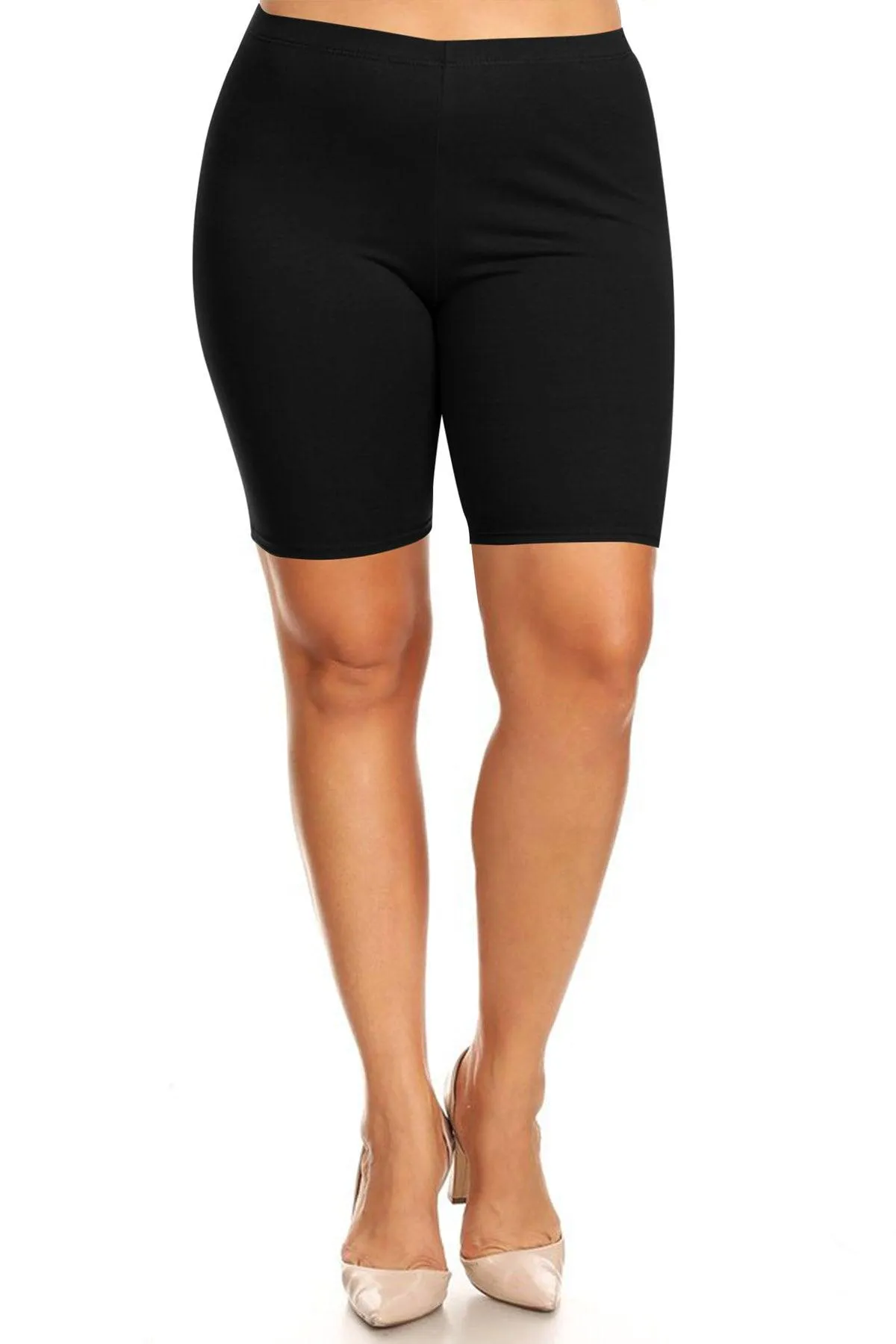 Women's Plus Size Casual Solid Elastic High Waist Stretch Biker Shorts (Pack of 3)