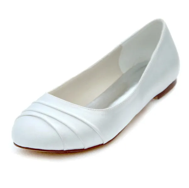 Women's Satin Flat Heel Closed Toe Flats,High Quality Wedding Shoes, L-572