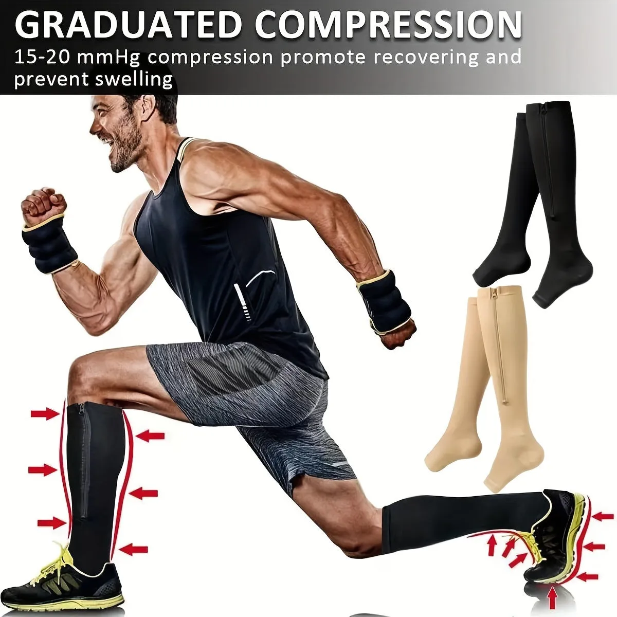 Zippered Compression Socks for Swelling Relief  Men  Women